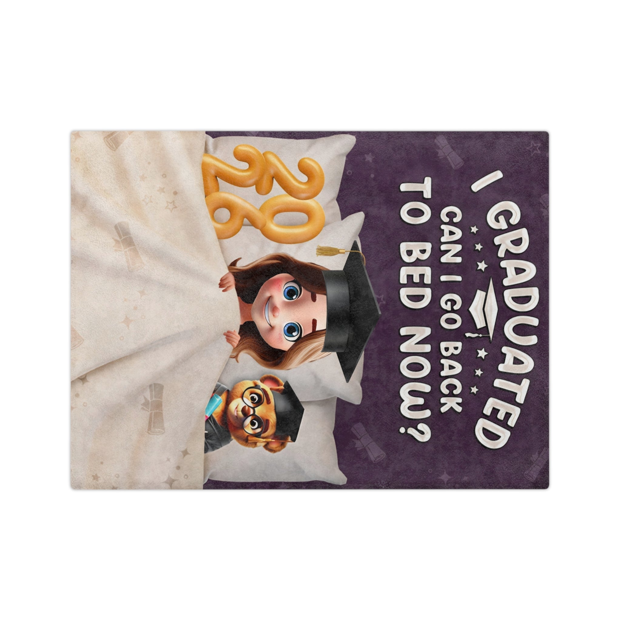 Graduation Blanket - "I Graduated, Can I Go Back to Bed Now?" Cozy Velveteen Throw (2028)
