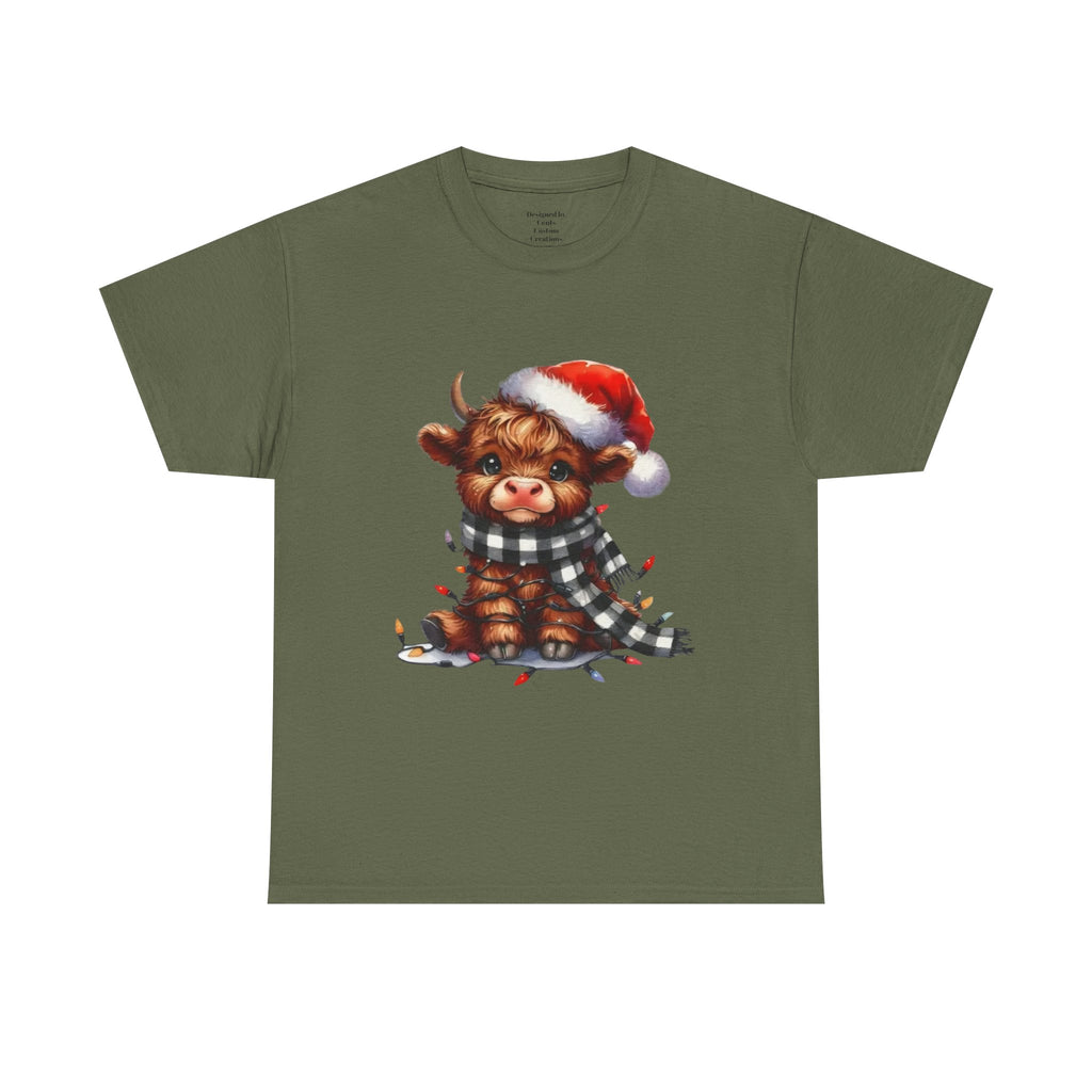 Christmas Calf Tee — Cute Holiday Cow in Santa Hat T-Shirt