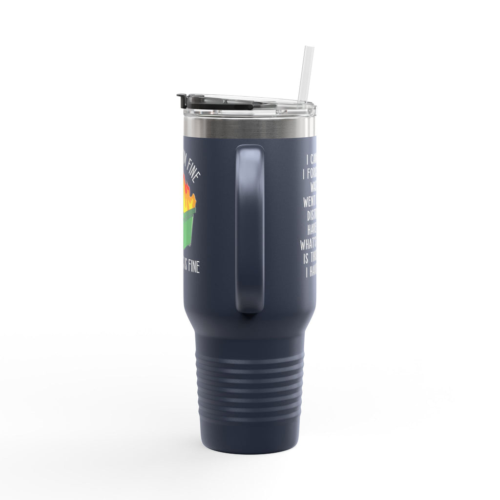 40oz Insulated Travel Mug — Cute Dumpster Fire Design (Funny Kawaii Hot Mess Tumbler)