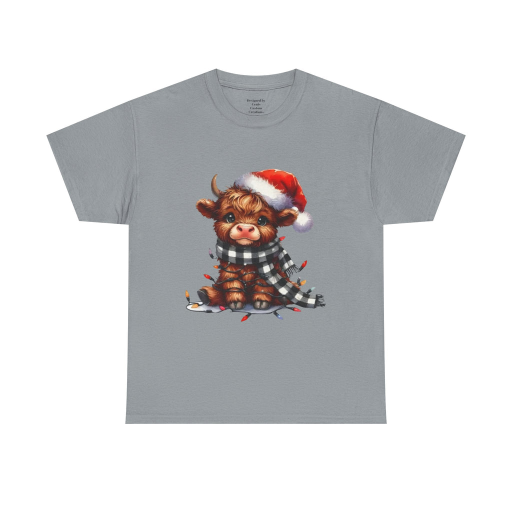 Christmas Calf Tee — Cute Holiday Cow in Santa Hat T-Shirt
