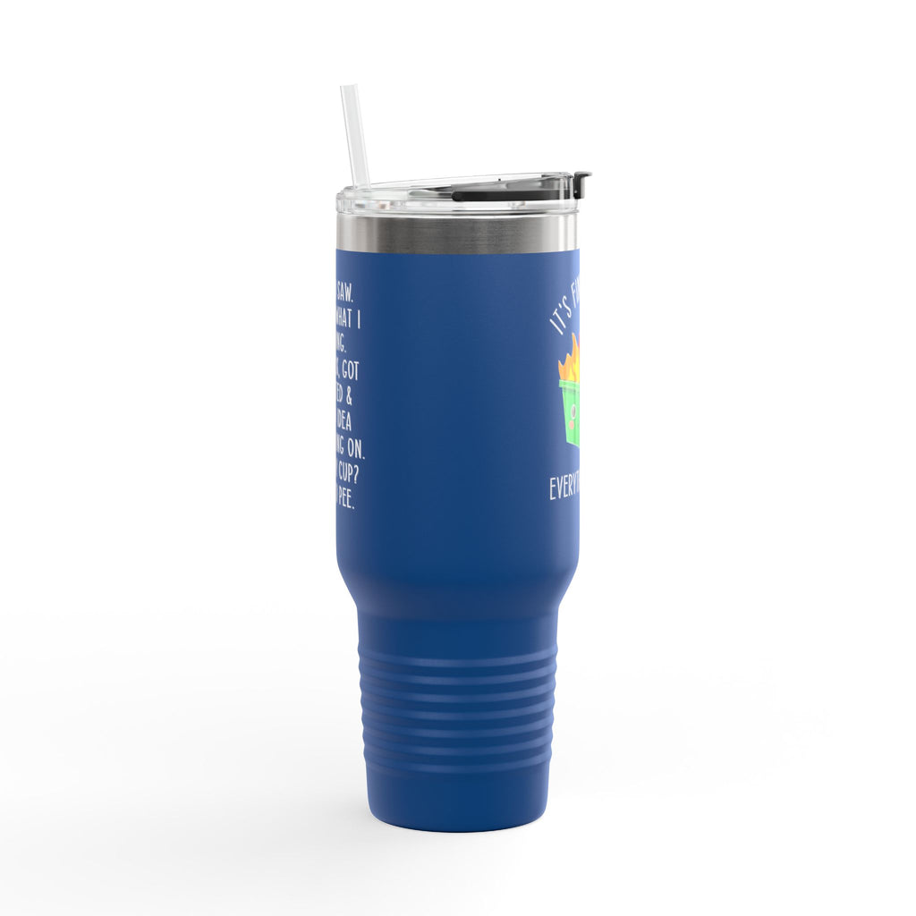 40oz Insulated Travel Mug — Cute Dumpster Fire Design (Funny Kawaii Hot Mess Tumbler)