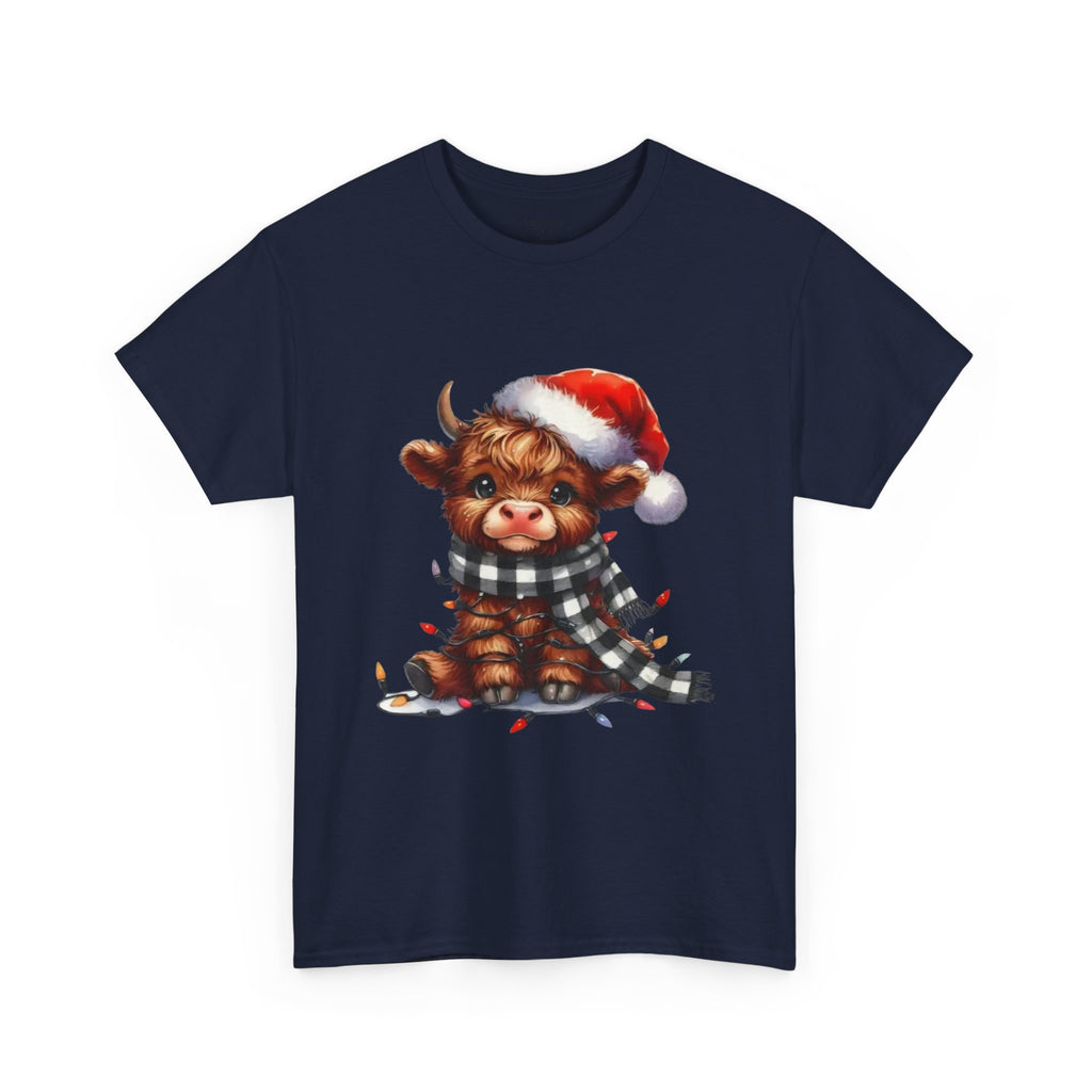 Christmas Calf Tee — Cute Holiday Cow in Santa Hat T-Shirt
