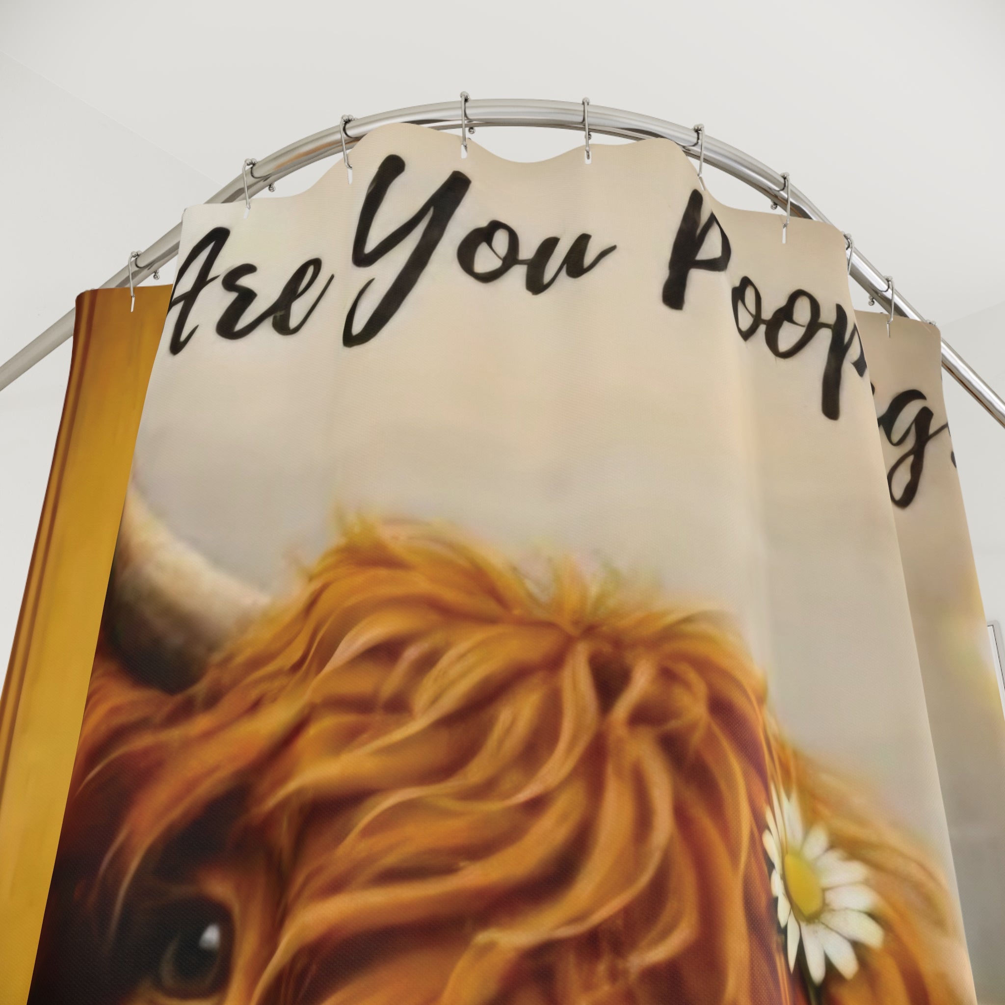 Are You Pooping? Highland Cow Shower Curtain - Funny Farm Animal Bathroom Décor
