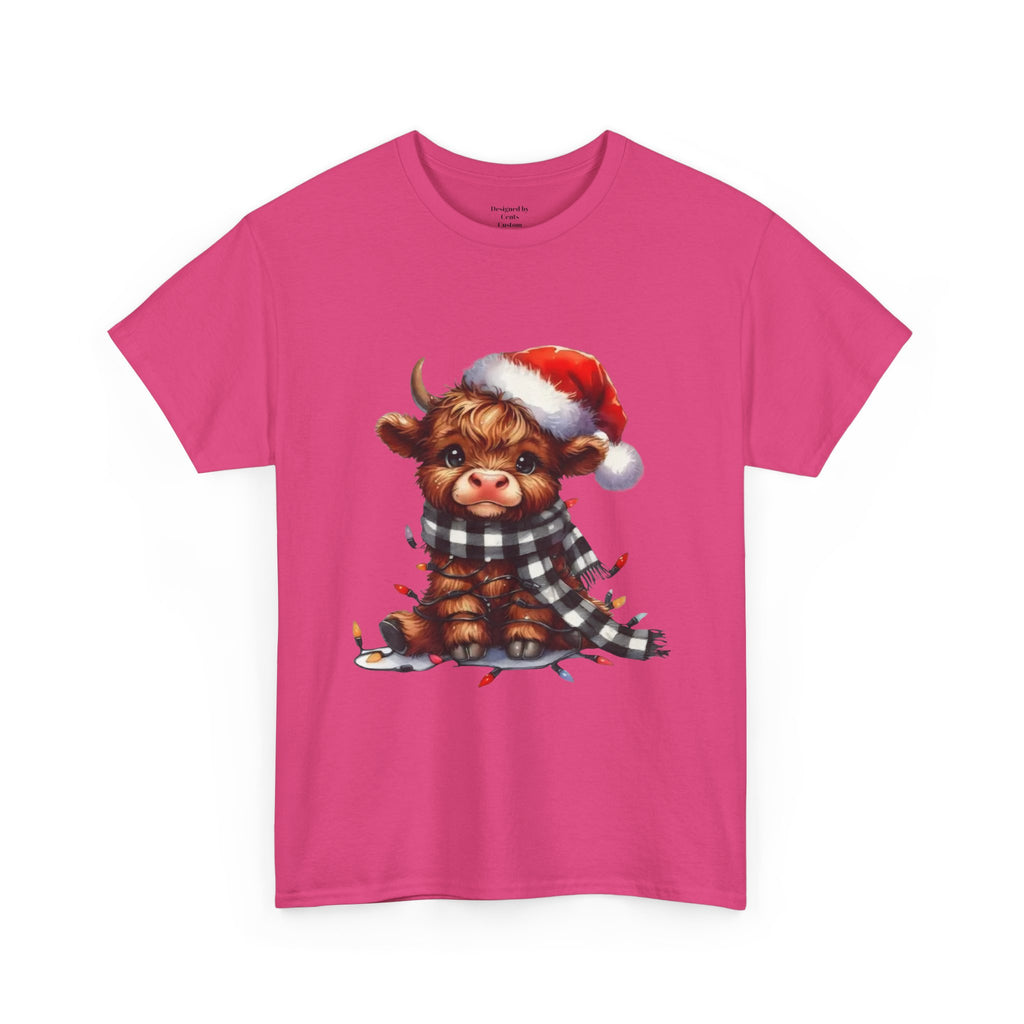 Christmas Calf Tee — Cute Holiday Cow in Santa Hat T-Shirt