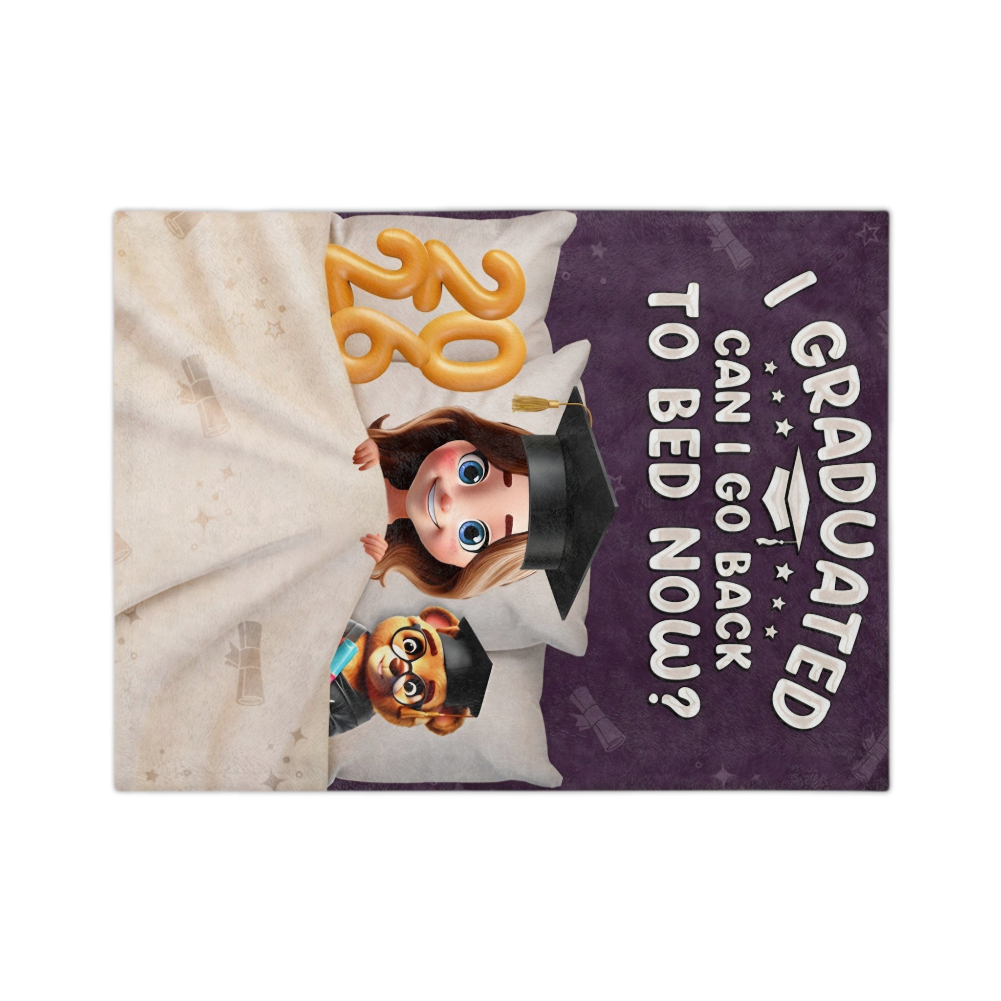 Graduation Blanket - "I Graduated, Can I Go Back to Bed Now?" Cozy Velveteen Throw (2028)