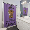 Funny Purple Shower Curtain — "I Slept Like Shit So Today I Will Be Choosing Violence" with Cute Knife Cow Design