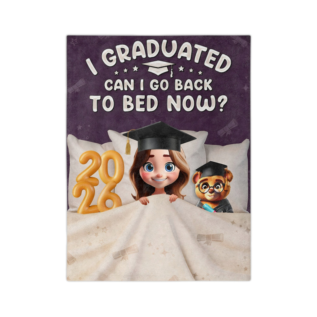 Graduation Blanket - "I Graduated, Can I Go Back to Bed Now?" Cozy Velveteen Throw (2028)