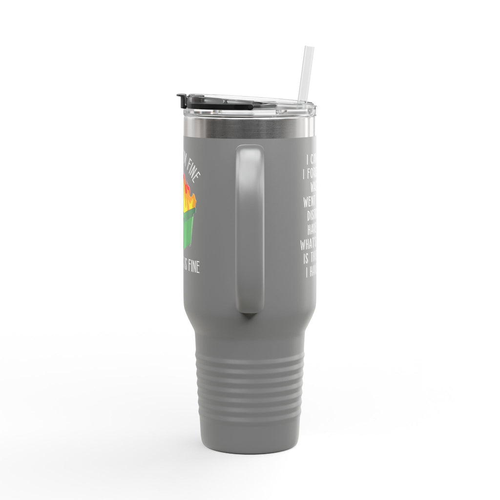 40oz Insulated Travel Mug — Cute Dumpster Fire Design (Funny Kawaii Hot Mess Tumbler)