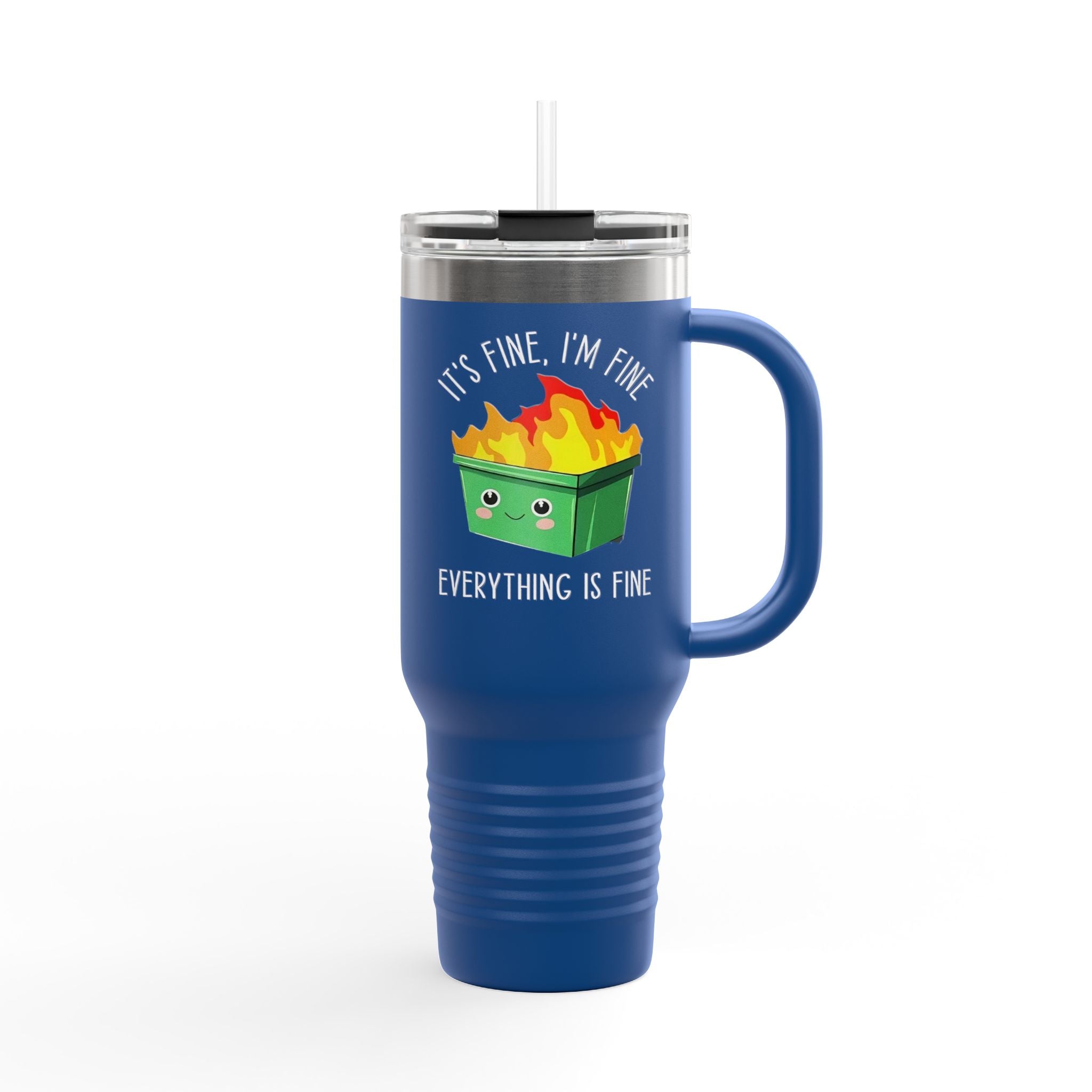 40oz Insulated Travel Mug — Cute Dumpster Fire Design (Funny Kawaii Hot Mess Tumbler)