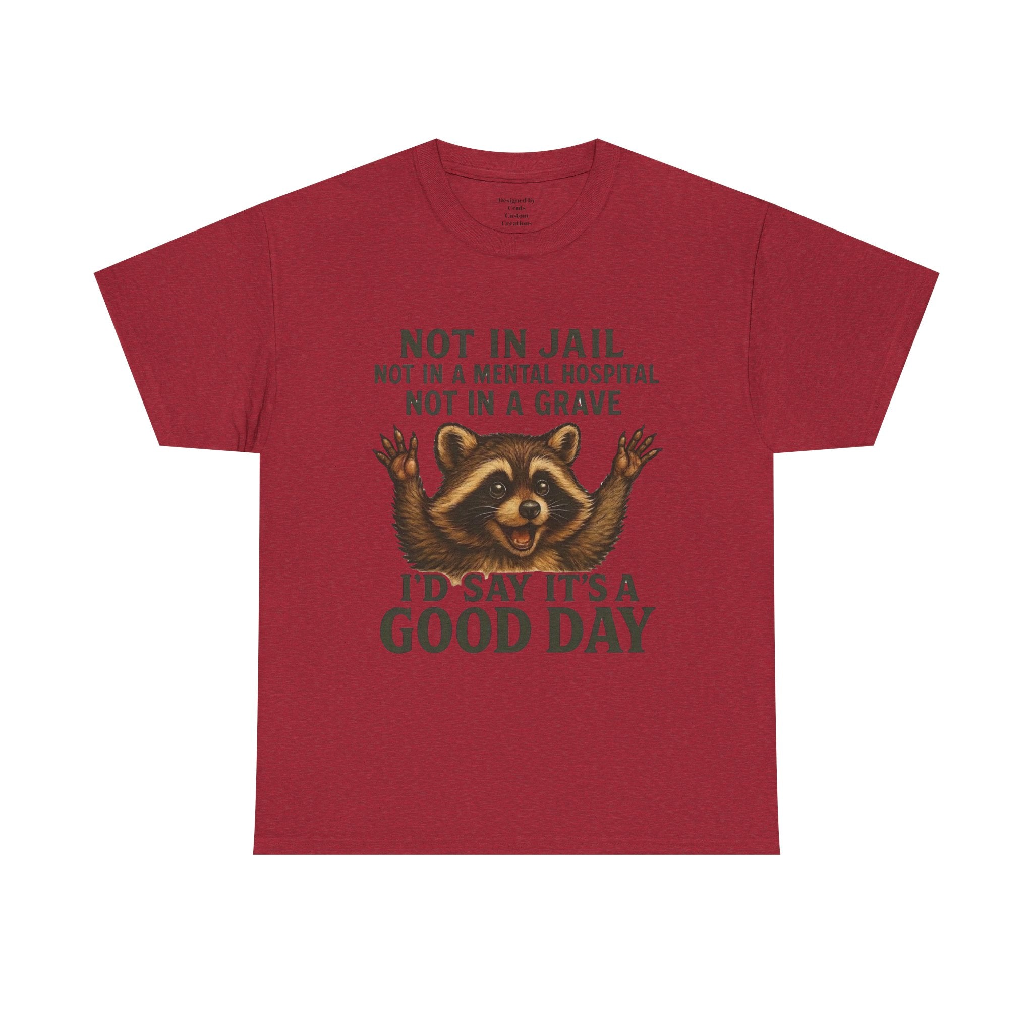 Good Day Raccoon T-Shirt — "Not in Jail... I'd Say It's a Good Day" Graphic Tee