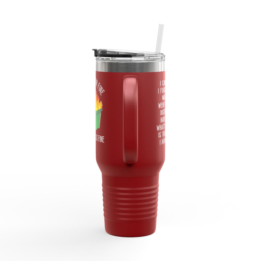 40oz Insulated Travel Mug — Cute Dumpster Fire Design (Funny Kawaii Hot Mess Tumbler)