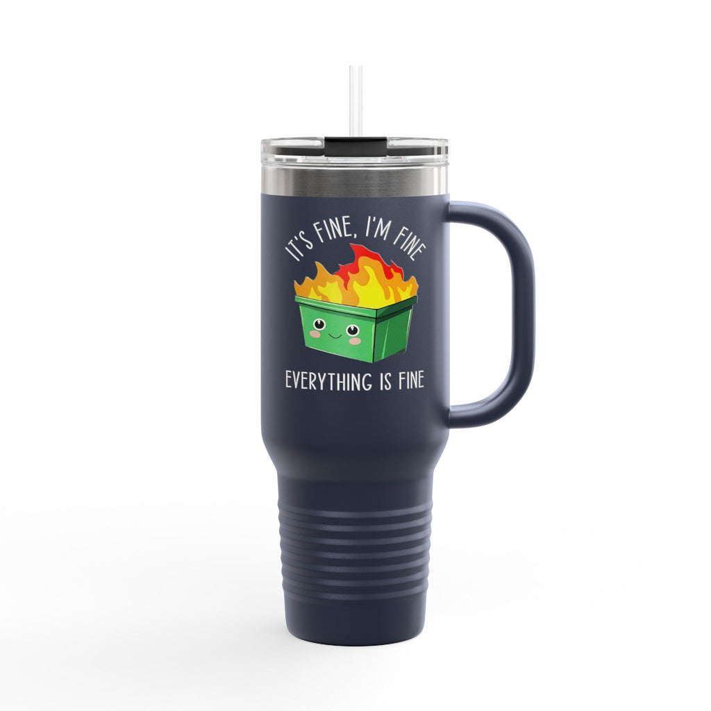 40oz Insulated Travel Mug — Cute Dumpster Fire Design (Funny Kawaii Hot Mess Tumbler)
