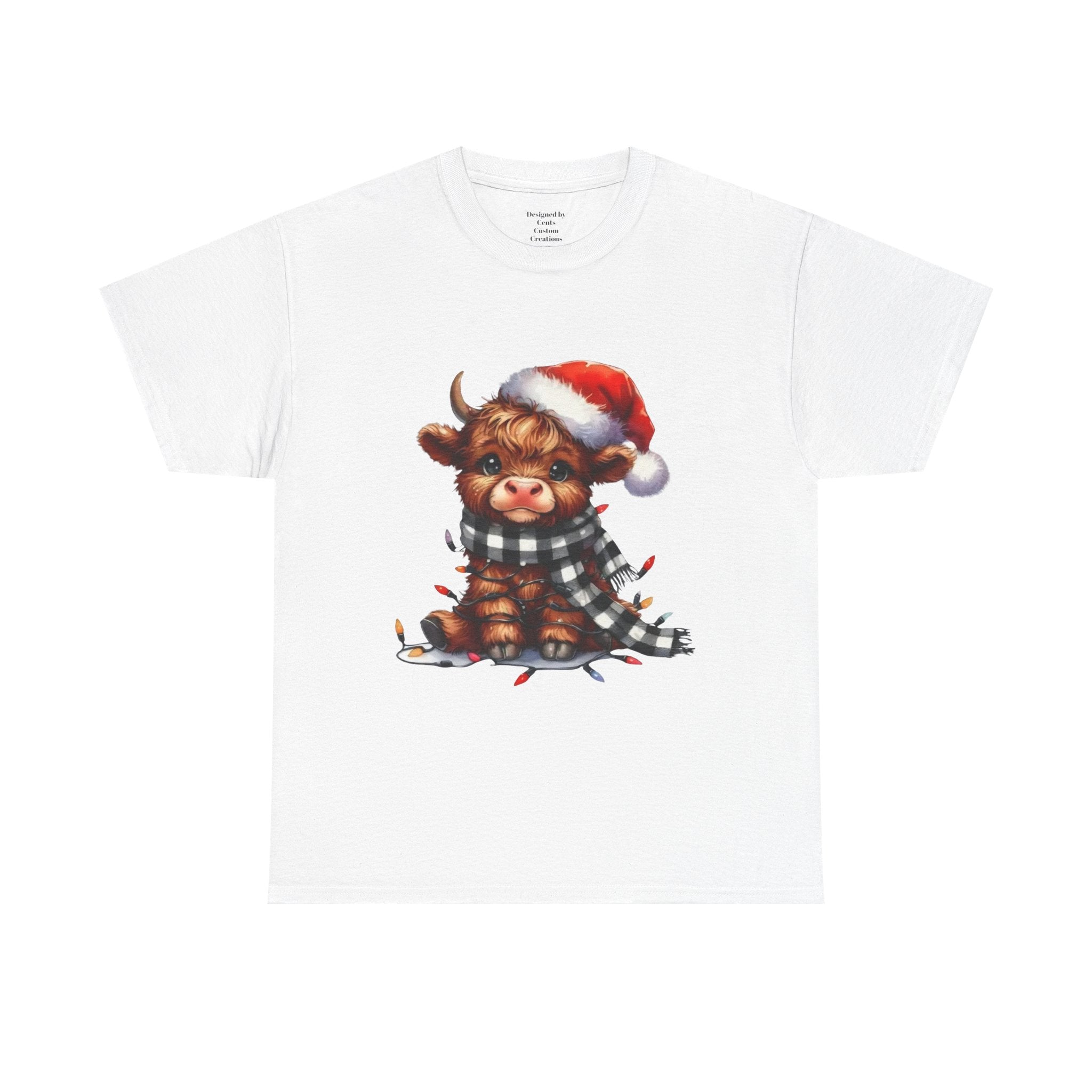 Christmas Calf Tee — Cute Holiday Cow in Santa Hat T-Shirt