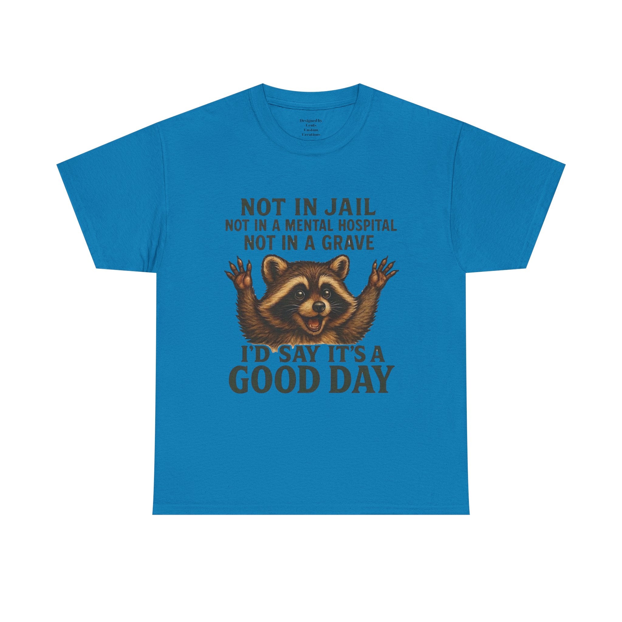 Good Day Raccoon T-Shirt — "Not in Jail... I'd Say It's a Good Day" Graphic Tee