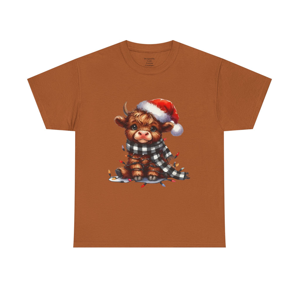 Christmas Calf Tee — Cute Holiday Cow in Santa Hat T-Shirt