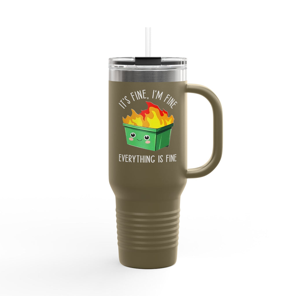 40oz Insulated Travel Mug — Cute Dumpster Fire Design (Funny Kawaii Hot Mess Tumbler)