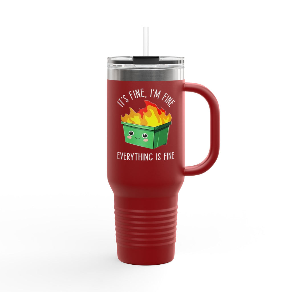 40oz Insulated Travel Mug — Cute Dumpster Fire Design (Funny Kawaii Hot Mess Tumbler)