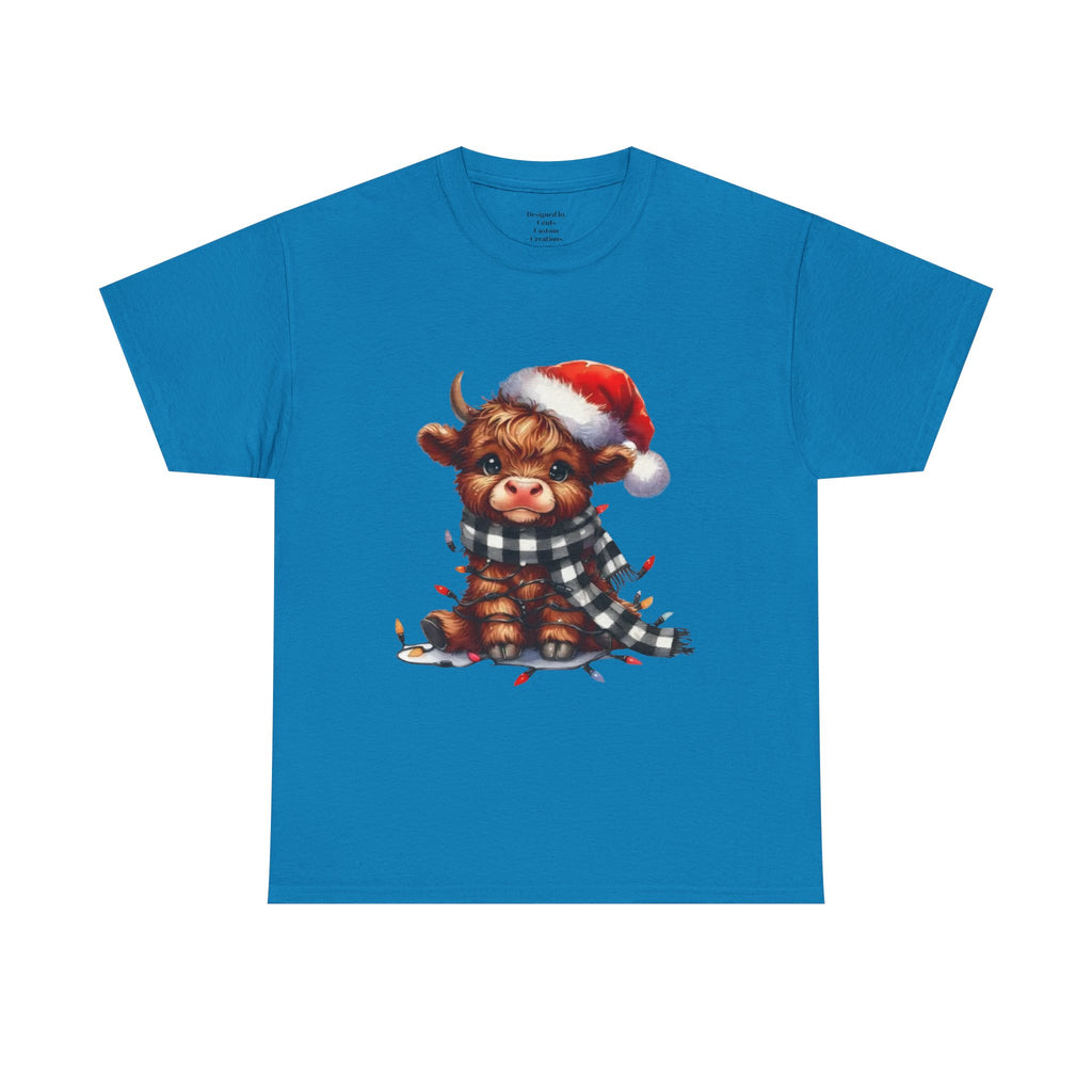 Christmas Calf Tee — Cute Holiday Cow in Santa Hat T-Shirt